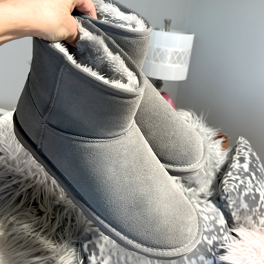 Gray Suede Leather Ankle Boots